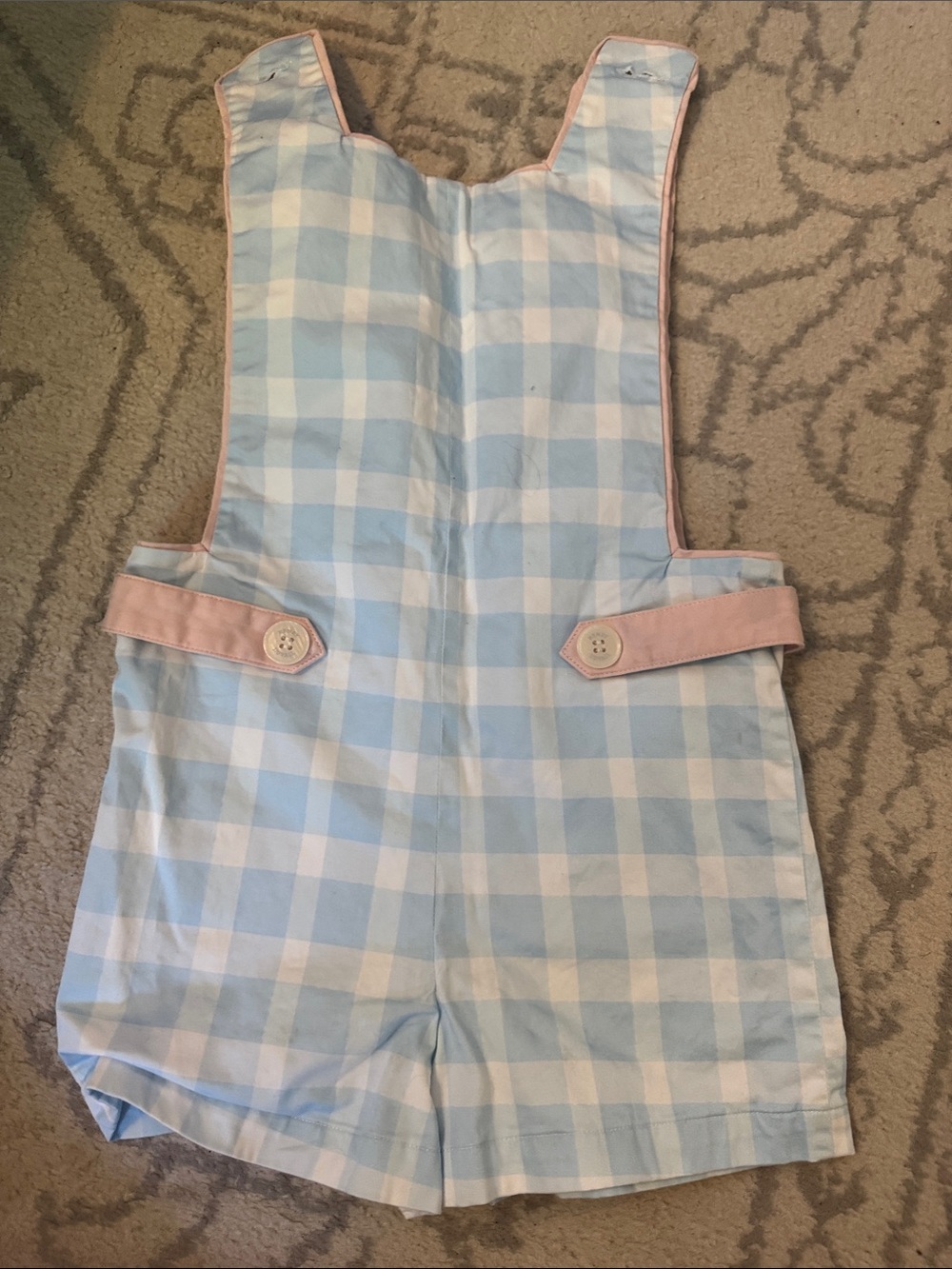 Henry Duvall Children's Blue Gingham Shortalls with Pink Trim - Picture 3 of 3